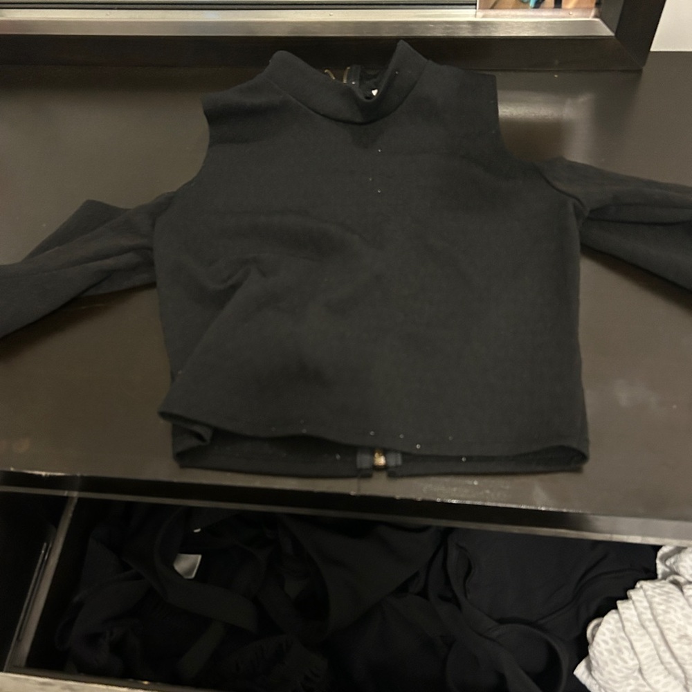 Urban Outfitters Black Mock Crop top with cut out shoulders